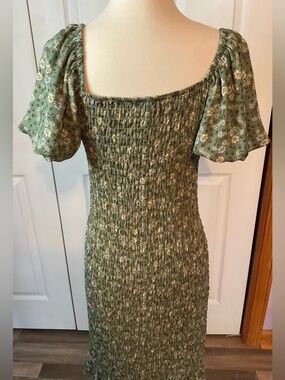 Trixxi Size Large L Green Floral Smocked Dress Ruffle Prairie Cottage lot6487